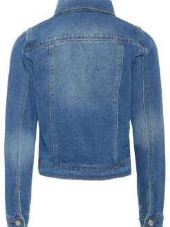 Blouson en jean en coton mélangé bleu imprimé avec une coupe droite