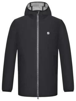Blouson noir uni style K-way imperméable à capuche avec une coupe droite