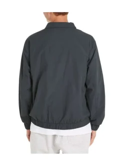 Blouson anthracite uni coupe droite avec un col montant et logo poitrine