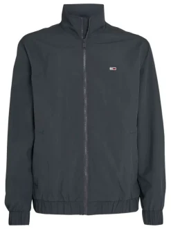Blouson anthracite uni coupe droite avec un col montant et logo poitrine