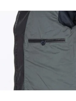 Blouson aviateur en cuir de mouton marine uni et col montant