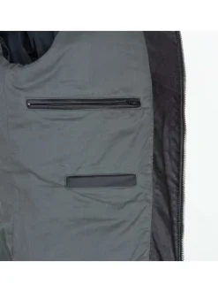 Blouson aviateur en cuir de mouton marine uni et col montant