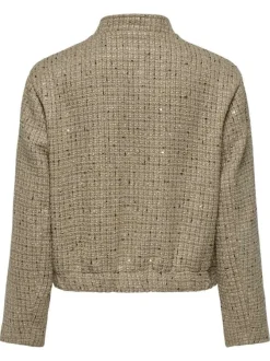 Blouson beige tweed avec une coupe droite et des boutons à l'avant