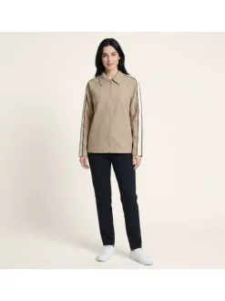 Blouson beige uni avec une coupe droite et des manches longues