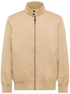 Blouson beige uni avec une coupe droite et un col montant à zip