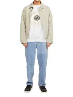 Blouson beige uni coupe droite avec un col français et bouton au col