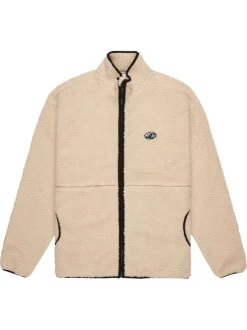 Blouson beige uni en maille effet sherpa et fermeture à glissière