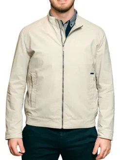 Blouson beige uni pourvu d'une coupe droite et d'un col montant