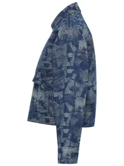 Blouson bleu en coton avec des imprimés abstraits à coupe droite