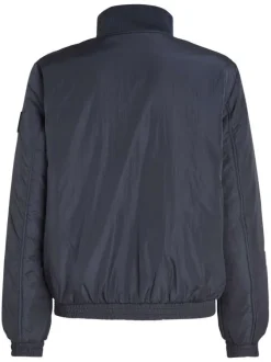 Blouson bleu marine uni avec une coupe droite et un col montant