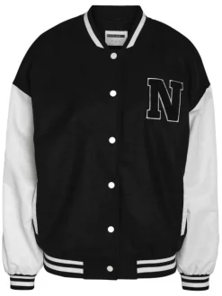 Blouson Bomber Varsity noir et blanc à coupe oversize avec écusson et liserés
