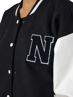 Blouson Bomber Varsity noir et blanc à coupe oversize avec écusson et liserés