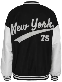 Blouson Bomber Varsity noir et blanc à coupe oversize avec écusson et liserés