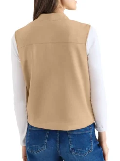 Blouson camel uni pouvu d'une coupe droite et d'un col montant