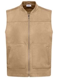 Blouson camel uni pouvu d'une coupe droite et d'un col montant