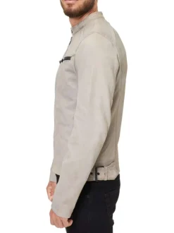 Blouson à capuche en cuir de mouton beige uni avec une coupe droite