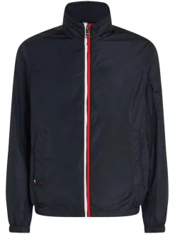 Blouson à capuche marine uni avec une coupe droite et un col montant