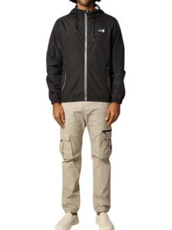 Blouson à capuche noir uni avec des détails blancs et à coupe droite