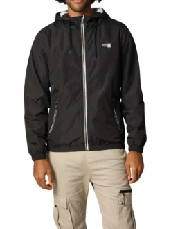 Blouson à capuche noir uni avec des détails blancs et à coupe droite
