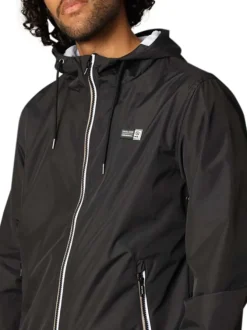 Blouson à capuche noir uni avec des détails blancs et à coupe droite