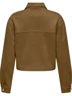 Blouson court camel uni avec une coupe droite et un col à revers