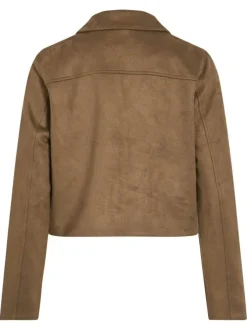 Blouson court camel uni avec une coupe droite et un col à revers