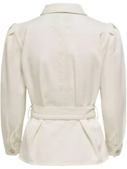 Blouson écru en coton col chemise manches longues plissées aux épaules