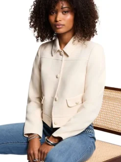 Blouson écru en maille texturée à coupe ajustée pourvu d'un col à revers