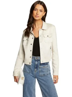Blouson écru en suédine à coupe droite avec un col à revers et 4 poches