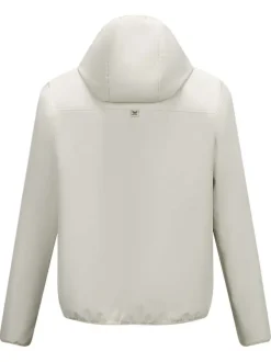 Blouson écru uni avec une coupe droite à col à capuche et des poches