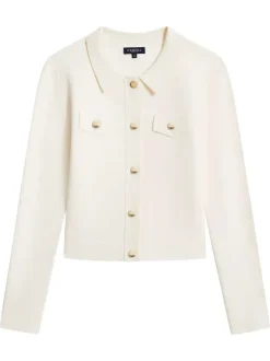 Blouson écru uni à coupe droite avec un col à revers et des boutons