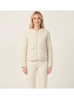 Blouson écru uni pourvu d'une coupe droite et d'un col rond