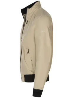 Blouson déperlant beige uni avec une coupe droite et un col montant
