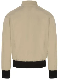 Blouson déperlant beige uni avec une coupe droite et un col montant