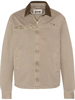 Blouson en coton beige à coupe droite pourvu d'un col à revers en velours