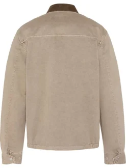 Blouson en coton beige à coupe droite pourvu d'un col à revers en velours