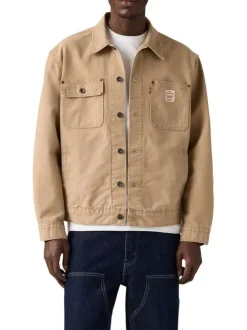 Blouson en coton beige uni avec un patch de la marque sur la poitrine
