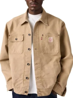 Blouson en coton beige uni avec un patch de la marque sur la poitrine