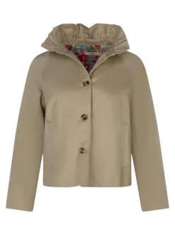 Blouson en coton beige uni à col montant avec une coupe droite