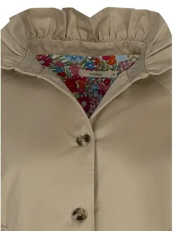 Blouson en coton beige uni à col montant avec une coupe droite