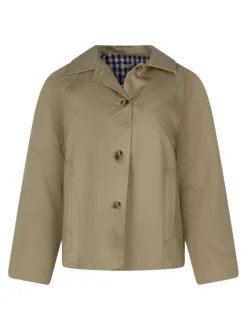 Blouson en coton beige uni à coupe droite avec des manches longues