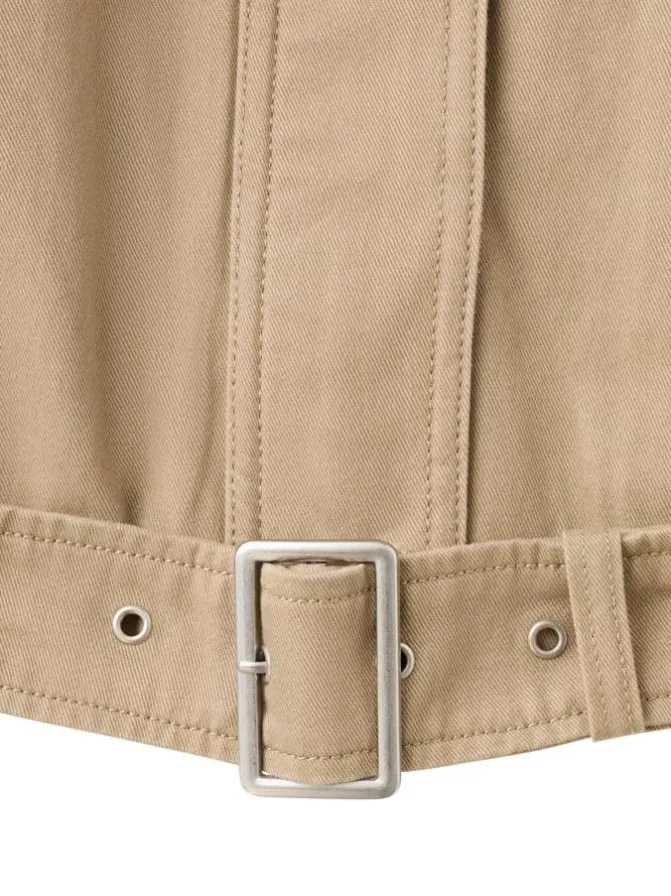 Blouson en coton beige uni pourvu d'une coupe droite et d'un col montant