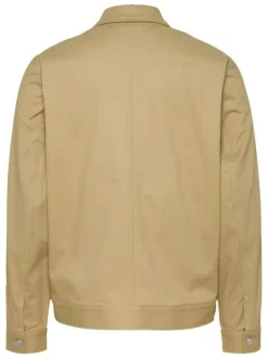 Blouson en coton biologique beige uni à coupe droite, col à revers et zippé