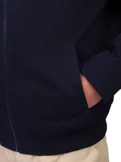 Blouson en coton biologique marine uni avec une coupe droite et un col montant