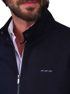 Blouson en coton biologique marine uni avec une coupe droite et un col montant
