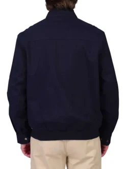 Blouson en coton biologique marine uni avec une coupe droite et un col montant