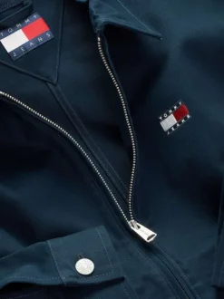 Blouson en coton biologique marine uni droit avec un col à revers et poches