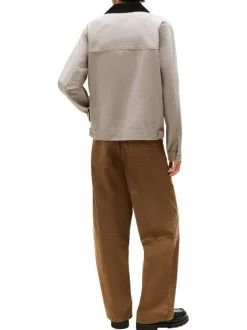 Blouson en coton biologique taupe uni avec une coupe droite et un col à revers
