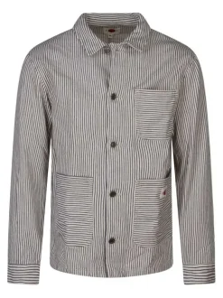 Blouson en coton blanc à rayures dotée d'une coupe droite et d'un col chemise
