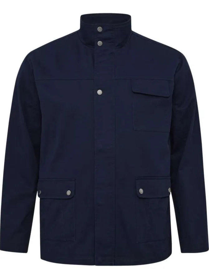 Blouson en coton bleu marine uni à col montant avec des poches à rabat